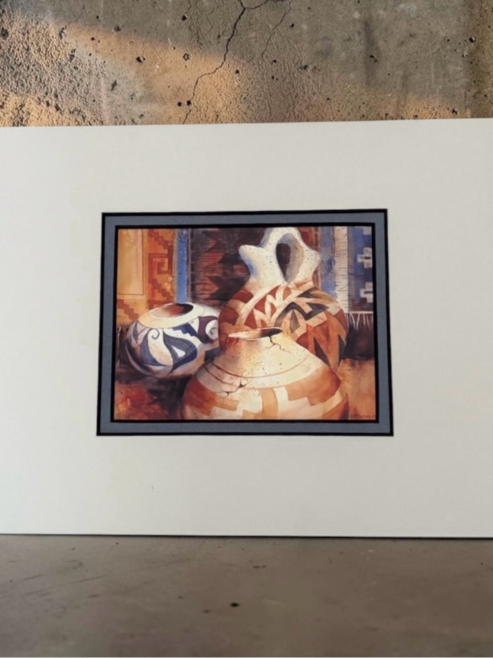 Vintage Southwestern "Hopi Pottery" Art Postcard - Double Matted Wall Decor